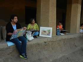 Students working at Kanheri caves, Borivali