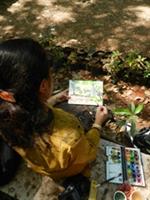 Painting demonstration at Empress Garden by Chitra Vaidya on the occasion of Pune Heritage Cycle Ride on Sunday 22nd April 2012