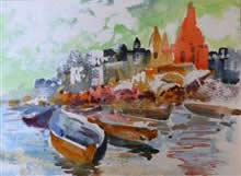 Banaras - 4, Painting by Chitra Vaidya, Watercolour on paper 7 x 9.5 inches