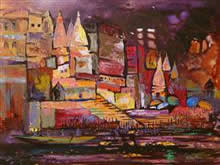 Banaras - 1, Painting by Chitra Vaidya, Acrylic on Canvas, 24 x 30 inches