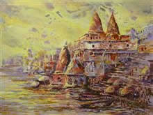 Banaras - 8, Painting by Chitra Vaidya, Acrylic on Canvas, 24 x 30 inches