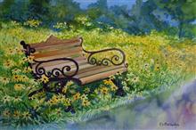 Bench at the Park, Painting by Chitra Vaidya, Watercolour on Paper, 14 x 21 inches