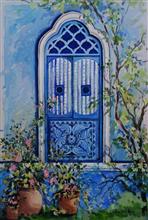 Blue Window, Painting by Chitra Vaidya, Watercolour on Paper, 21 x 14 inches