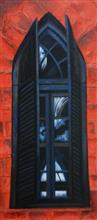 Church Window, Painting by Chitra Vaidya, Acrylic on Canvas, 30 x 14 inches