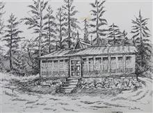 Forest Rest House in Himachal, Painting by Chitra Vaidya, Pen & Ink on Paper, 8 x 10.5 inches