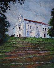 Goan Church, Painting by Chitra Vaidya, Oil on Canvas, 30 x 24 inches