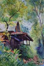 Goan House - 1, Painting by Chitra Vaidya, Watercolour on Paper, 21 x 14 inches