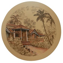 Goan House - 7, Painting by Chitra Vaidya, Acrylic on Circular Canvas, Diameter 24 inches