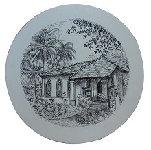 Goan House - 9, Painting by Chitra Vaidya, Acrylic on Circular Canvas, Diameter 16 inches