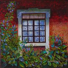 Goan Window - 1, Painting by Chitra Vaidya, Acrylic on Canvas, 12 x 12 inches