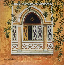 Goan Window - 5, Painting by Chitra Vaidya, Acrylic on Canvas, 12 x 12 inches