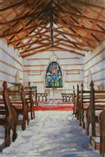 Inside St Mary's Church, Kothgarh, Himachal, Painting by Chitra Vaidya, Watercolour on Paper, 21 x 14 inches