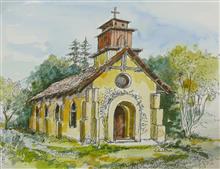 St Mary's Church, Kothgarh, Himachal, Painting by Chitra Vaidya, Ink & Watercolour on Paper, 8.5 x 11.5 inches