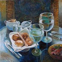 Table for Two, Painting by Chitra Vaidya, Oil  on Canvas, 24 x 24 inches