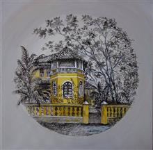 Yellow House - 1, Painting by Chitra Vaidya, Watercolour on Paper, 14 x 21 inches