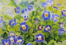 Blue Flowers - 1, painting by Chitra Vaidya, Watercolour on Paper, 14 x 21 inches