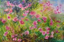 Cosmos Flowers, Painting by Chitra Vaidya, Watercolour on Paper, 14 x 21  inches
