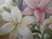 Lily Flowers, painting by Chitra Vaidya, Oil & Acrylic on Canvas, 36 x 48 inches