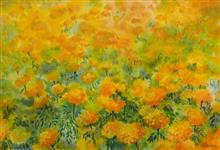 Marigold Fields - 7, painting by Chitra Vaidya, Watercolour on Paper, 14 x 21 inches