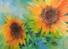 Sunflowers, Painting by Chitra Vaidya, Watercolour on Paper, 10 x 14 inches
