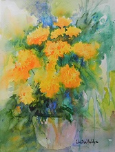 Yellow Flowers in a Pot, Painting by Chitra Vaidya, Watercolour on Paper, 11 x 8 inches