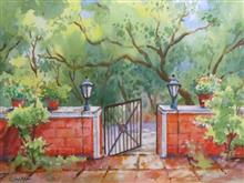 Mahabaleshwar Club Gate, Painting by Chitra Vaidya, Mixed Media on Paper, 10 x 14 inches