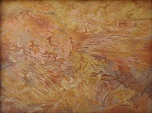 Rock Art at Bhimbetka - 2, painting by Chitra Vaidya, Oil on Canvas, 36 x 48 inches
