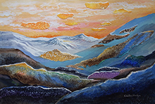 Call of the Himalayas - 4, Painting by Chitra Vaidya, Watercolour & Collage on Handmade paper, 14 x 21 inches