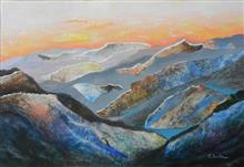 Kumaon Mountains - 1, painting by Chitra Vaidya, Tempera & Collage on Paper, 14 x 21 inches