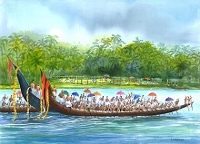 Boat Race, Kerala, Print by Chitra Vaidya 